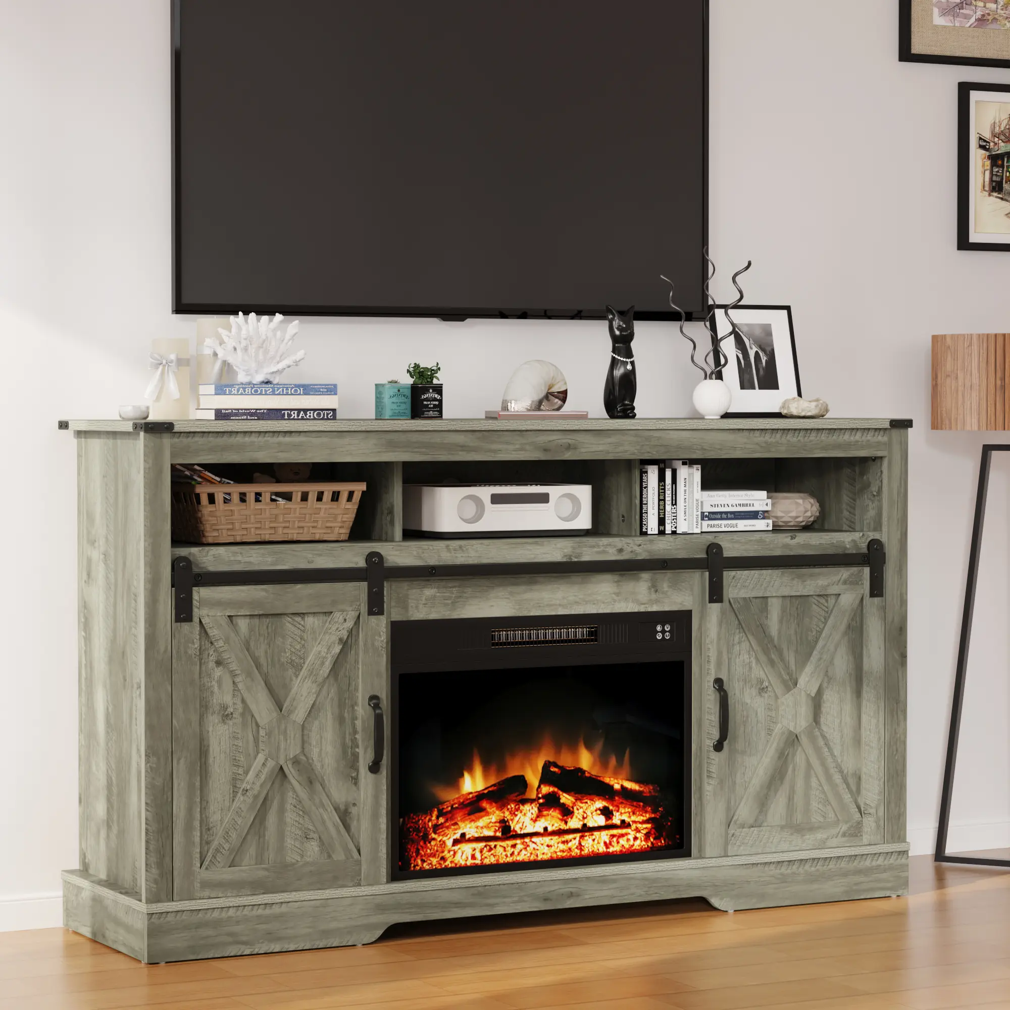 light grey-with fireplace