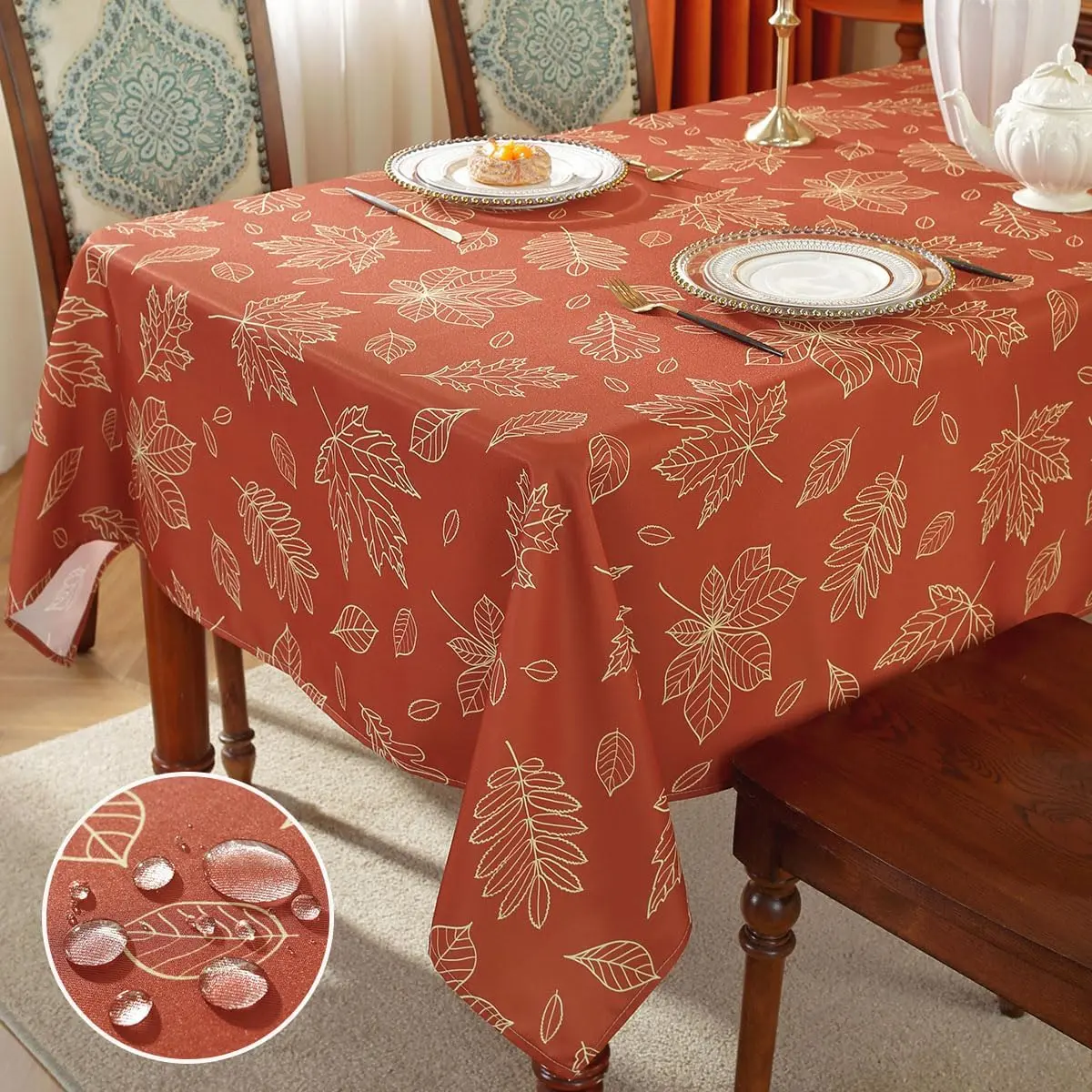 SASTYBALE Maple Leaves Thanksgiving Tablecloth Rectangle Spill Proof Anti-Wrinkle Non Slip Autumn Fabric Table Cloth, Polyester Table Cover for Fall, Harvest, Holiday