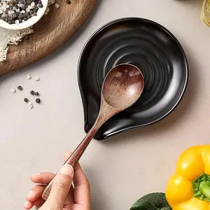 Spoon Rest for Stove Top, 6.1" Large Ceramic Spoon Holder for Kitchen Counter Decor, Heat-Resistant Cooking Utensil Rest, Coffee Spoon Holder, Black Kitchen Spoon Rest for Spoon Ladle Spatula