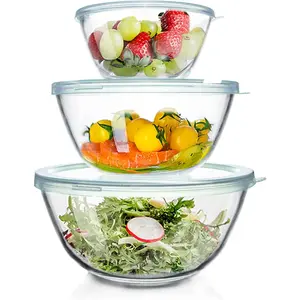 Glass Mixing Bowl with Lids Set of 5, 0.2, 0.5, 1.1, 2.1, 3.75 QT, Large Salad Bowls with BPA-Free Lids, Space-Saving Nesting Bowls for Kitchen Food Storage, Glass bowl for Cooking, Baking