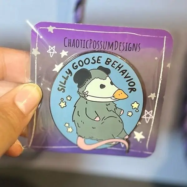 Silly Goose Behavior Enamel Pin | Cute Animal Pin, Trash Cat Possum Enamel Pin, Goose Costume, Possum Lover Goose Lover, Work Vest Pins funny backpack decor