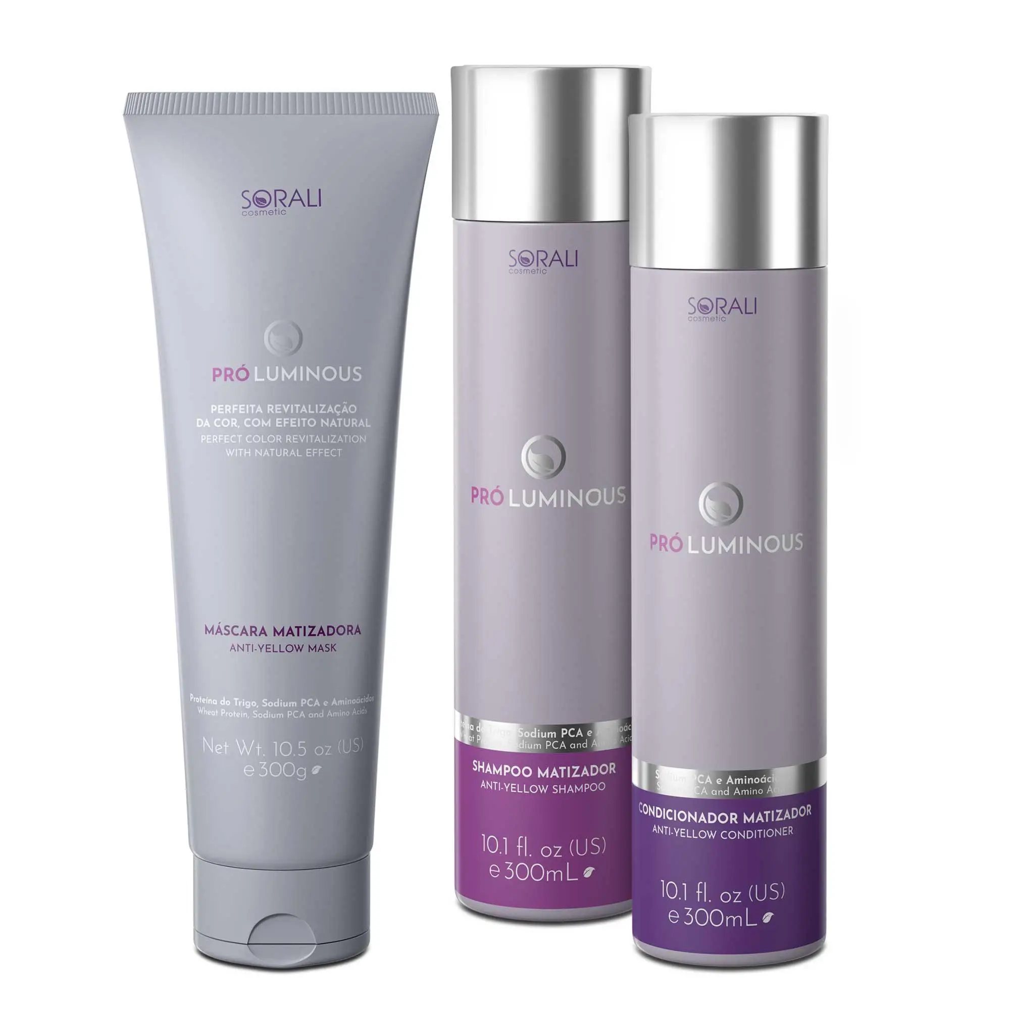 Sorali Pro Luminous Kit - Matizing Shampoo Conditioner & Mask Set for Blonde Hair Care - Gentle Cleansing Neutralization Anti-Yellow Formula Soft Hydrated Color Retention
