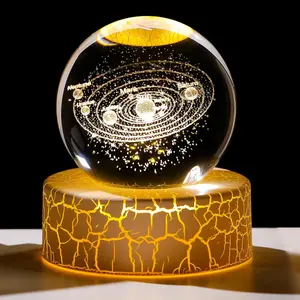 80mm Big Size Solar System Engraved Crystal Sphere Lamp with Cracked Luminous Base, Planet Crystal Ball Decor Light & Acne Blackheads Remover Facial Beauty Device with LED Display, Humanized Design & 6 Types of Suction Heads