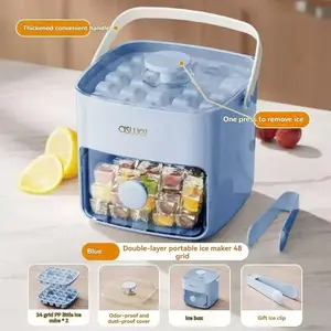 48 Cube Ice Maker with Printable Lid, Dual Layer Food Grade Plastic Tray, Freezer Safe, Ideal for Beverages, Essential Kitchen Accessory