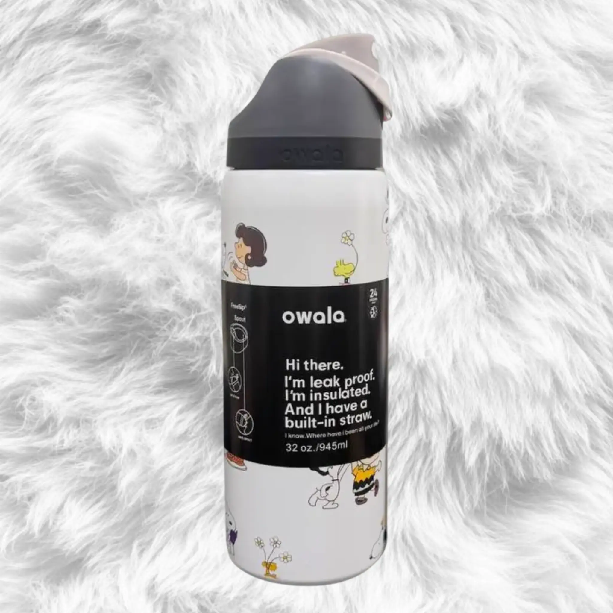 Owala FreeSip Insulated Stainless Steel Water Bottle 32 oz with Straw Leak Proof Cartoon Graphic Tumbler
