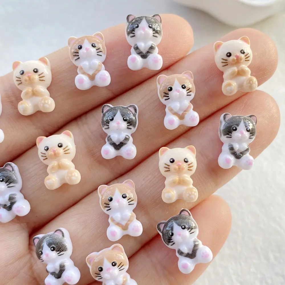 50 pieces set of resin kawaii mini cartoon cat nails flat back stone stickers DIY scrapbook wedding decoration accessories crafts - suitable for DIY nail art Resin Rhinestones Nail Art Supplies