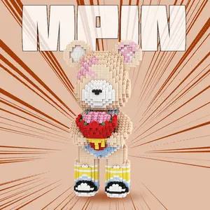 Bear Shaped Building Blocks Set, 3400 Pieces 32cm Cute Flower Bear Figure,  Creative Unique Gift for Boys and Girls, Home Decor & Collectible, Building Block Model