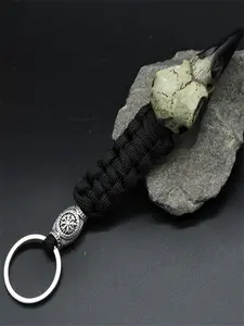 Hot Selling Dark Viking Raven Head Handmade Tactical Umbrella Rope Keychain Lanyard, Vintage Metal Pattern Hanging Decor, Punk Cool Key Ring