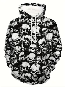 Men's Skull Print Hoodie, Full Body Design, Long Sleeve Pullover, Casual Streetwear, Fall/winter Fashion