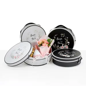 Set of 2, Large Round Shape Boxes with Eco Leather Handles, White or Black | W579