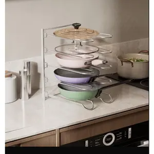 JAQ Pots and Pans Organizer, 13.18 inch Heavy Duty Pot Lids Rack Holder Adjustable Height for Muffin Tins, Baking Sheets, Skillets,Cookware,Bakeware in Cabinets Shelf Countertop Pantry