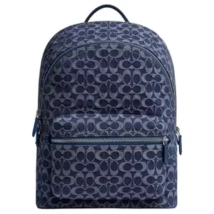 COACH Charter 29 Backpack with Signature Print and Denim-Leather Combination for Men