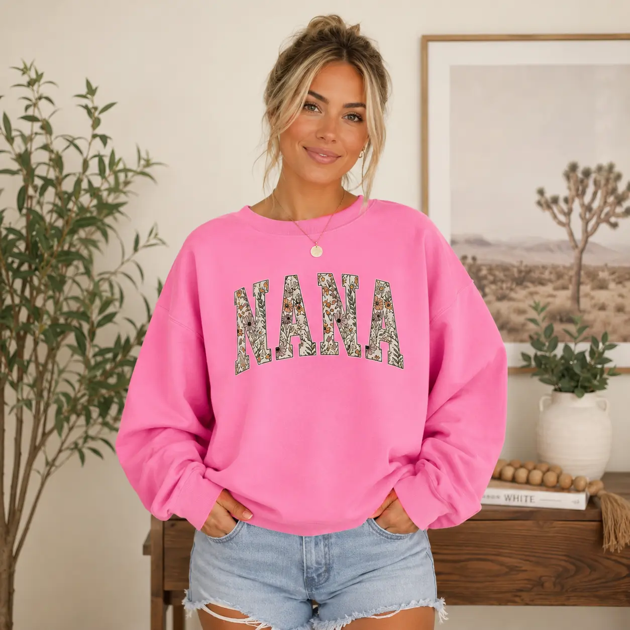 Custom Mama Sweatshirt Safety Pink, Mothers Day Gift, Personalized Grandma Sweatshirt, Gigi Sweatshirt, Grammy Mimi Nonny Mommy Honey Shirt - WILLA MADE Cotton Crewneck