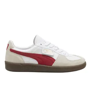 PUMA Mens Palermo Leather Lace Up Sneakers Shoes Casual - Off White, Red