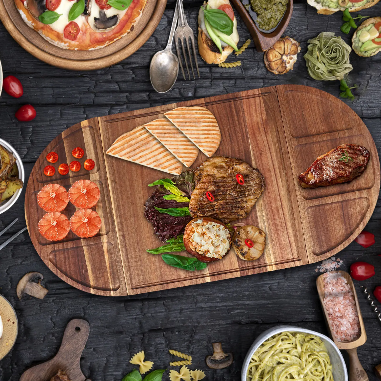 Modern Solid 26-in Acacia Wood Heart-Shaped Serving Tray - Glam, Grooved, Magnetic-Hold, Scratch-Resistant, Multi-Function Board for Partners, Cookies/Desserts - 66cmx33cmx3cm Home & Festive Party Supplies (Travel Bag Compatible)