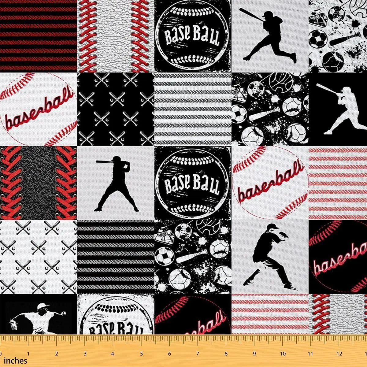 Baseball Flannel Fabric,Ball Game Patchwork Upholstery Fabric,Novelty Soccer Football Print Decorative Fabric,Sports Theme Soft Not Stretchy s