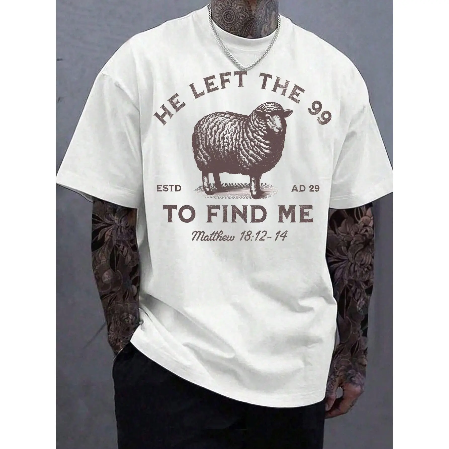 Manfinity Dauomo 99 T-Shirts Jesus Left, The Lord Is My Shepherd T-Shirt, Christian T-Shirt, He Left 99 To Save Me T-Shirt, Men T-Shirt