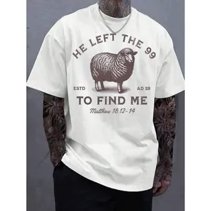 Manfinity Dauomo 99 T-Shirts Jesus Left, The Lord Is My Shepherd T-Shirt, Christian T-Shirt, He Left 99 To Save Me T-Shirt, Men T-Shirt