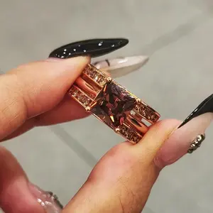 Aossio Chocolate Princess Cut Two Tone Vintage Engagement Wedding Bridal Set