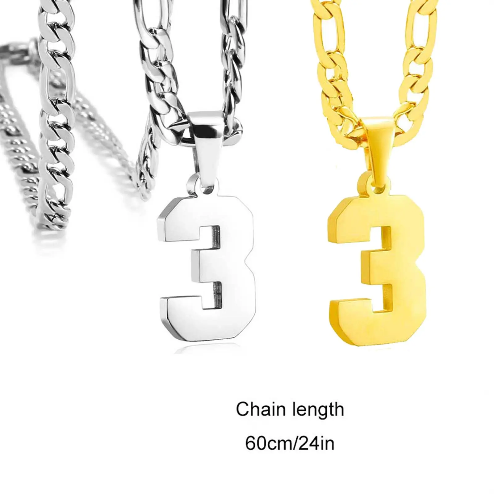Unisex 2-Piece Stainless Steel Personalized Necklaces - 0-99 Number Sports Jersey Pendant, Golden/Silver Artificial Gemstone Jewelry, Casual Daily Accessory for Adults, Birthday, Anniversary