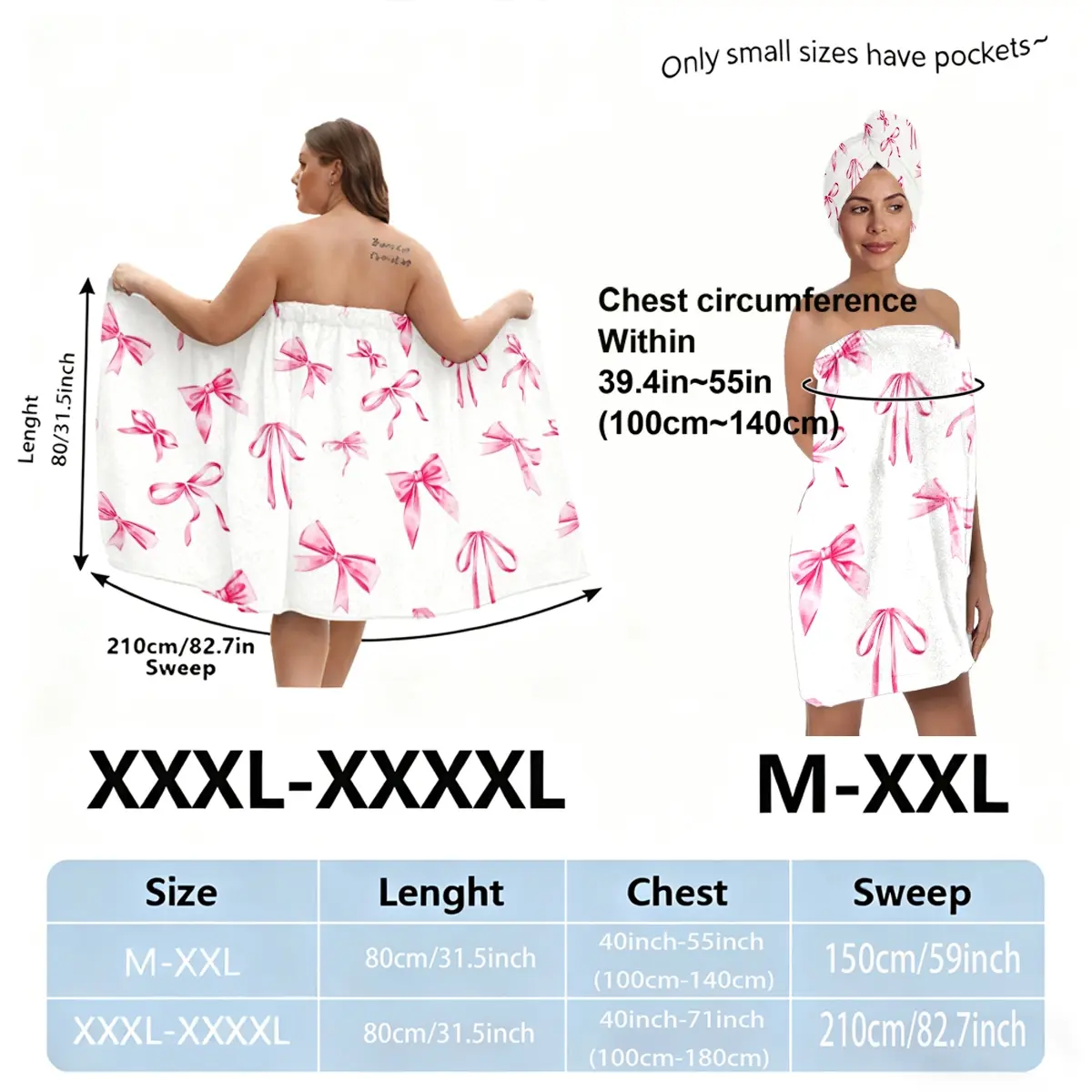 Plus sizes M-XXXXL, pink with bow print, suitable for women, as an absorbent hair wrap after bathing, spa, and pool. A must-have for home/travel Absorbent Drying Towel Hair Turban Towel Absorbent Thickened Towels Water Absorbent Towel