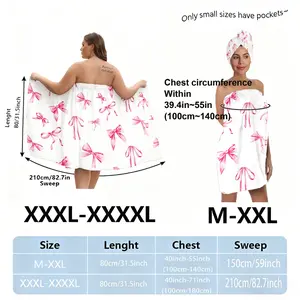 Plus sizes M-XXXXL, pink with bow print, suitable for women, as an absorbent hair wrap after bathing, spa, and pool. A must-have for home/travel Absorbent Drying Towel Hair Turban Towel Absorbent Thickened Towels