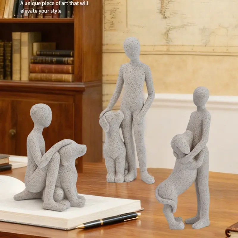 New Product Human and Dog Statue Figurines Desktop Decoration Home Office Abstract Ornament Pet Enthusiast Gift Souvenir Resin Animal Sculptures