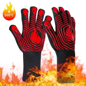 Ultra Durable BBQ Gloves Set, High Temperature Resistant Up to 500°c, Non-Slip Silicone Grip, Kitchen Mitts
