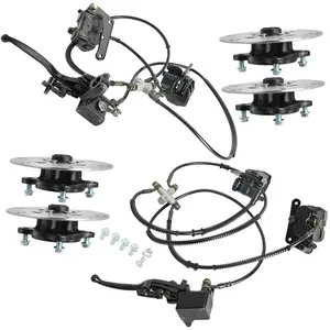 Front & Rear Hydraulic Brake Caliper Assembly Kit with Wheel Hubs & Brake Disc Rotors – 4 Stud 23T Spline Hubs, 180mm Rotors, Fits 4 Wheel Drive ATV Quad Go Kart Drift Trike Buggy 4 Wheeler Golf Cart