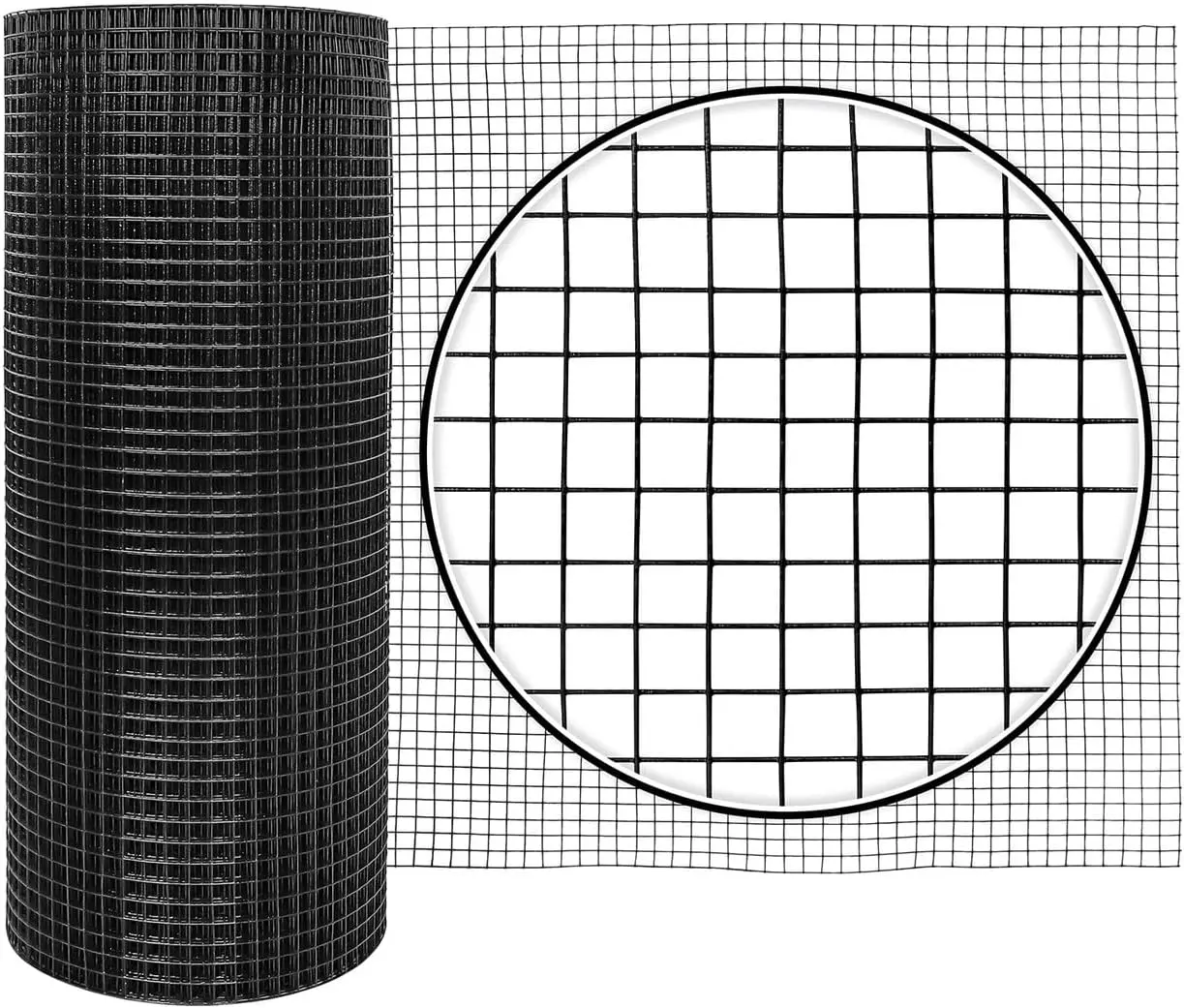 Fencer Wire 19 Gauge Black Vinyl Coated Welded Fence Wire Rolls, Mesh 1/2" X 1/2", Versatile Garden Wire Fencing, Hardware Cloth for Poultry, Chicken Coop, Home Improvement 2ft