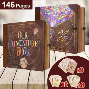 Our Adventure Book Retro Kraft Paper DIY Scrapbook Adventure Album, 146 Pages, 19.5 * 7.7 inches, Creative Commemorative DIY Album Book, Valentine's Day, birthdays, Anniversaries, Christmas, New Year gifts