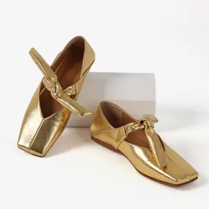 CELNEPHO Mary Jane Women Square Toe Slip On Flats Ballet Bow Knot Strap Ballerina Flats for Women  Dress Cute Shoes Comfy Soft Shoes