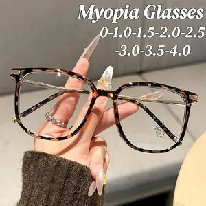 Korean Style Myopia Glasses New Trendy Square Frame Anti Blue Light Near Sight Eyewear for Women Men Minus Sight Glasses +2.0