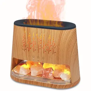 Fireplace Flame Diffuser & Himalayan Salt Lamp with Remote Control, 8 Colors Diffuser Cool Mist Humidifier with Timer Auto Off Function for Home, Bedroom, Offie, Yoga