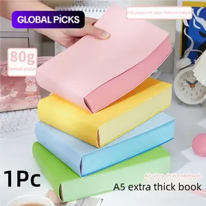 A5 Super Thick Dopamine Notebook, 720 Page Color Brick Book with Soft PU Leather Cover, 80gsm Colored Inner Pages and White Ribbon Bookmark, Approx 4.5cm Thick, for Journaling, Study Notes, Office Writing, Mood Tracking, Diaries and Everyday Use