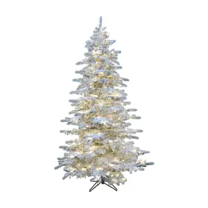 Christmas Time 6.5 Ft Silverado Pine White Flocked Slim Tree