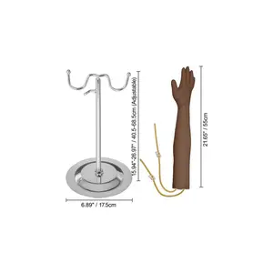 VEVOR Phlebotomy Practice Kit, Dark Skin IV Practice Kit Venipuncture Learning Phlebotomy Practice Arm Kit with Infusion Stand for Nurse, Medical Students