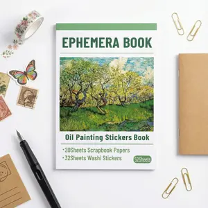 Vintage Oil Painting Adhesive Sticker Book with Tweezers, 52 Sheets 590 Pcs Colorful Washi Decals & Scrapbook Ephemera Papers, Aesthetic Bujo Supplies for Teens, Ideal for Scrapbooking, DIY Craft Collage, Adhesive Stickers Stickers