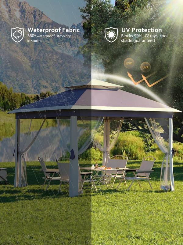 11x11ft Pop Up Gazebo Tent With Mosquito Netting, Outdoor Canopy Shelter Easy Setup, Water & UV Resistant - Navy