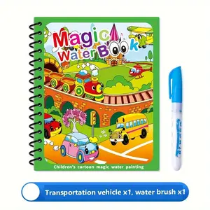 1pc Magic Water Coloring Book - Reusable Water Painting Book with Random Color Pen, Featuring Ocean, Traffic, Space, Animal, Dinosaur Themes, Ideal for Creative Art & Learning Activity educational card game