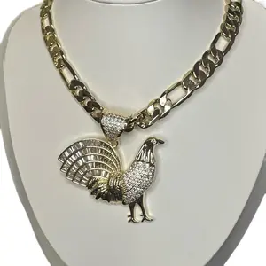Stunning Gold Cuban Chain with Massive Iced-Out Rooster Pendant for Bold Fashion Statements