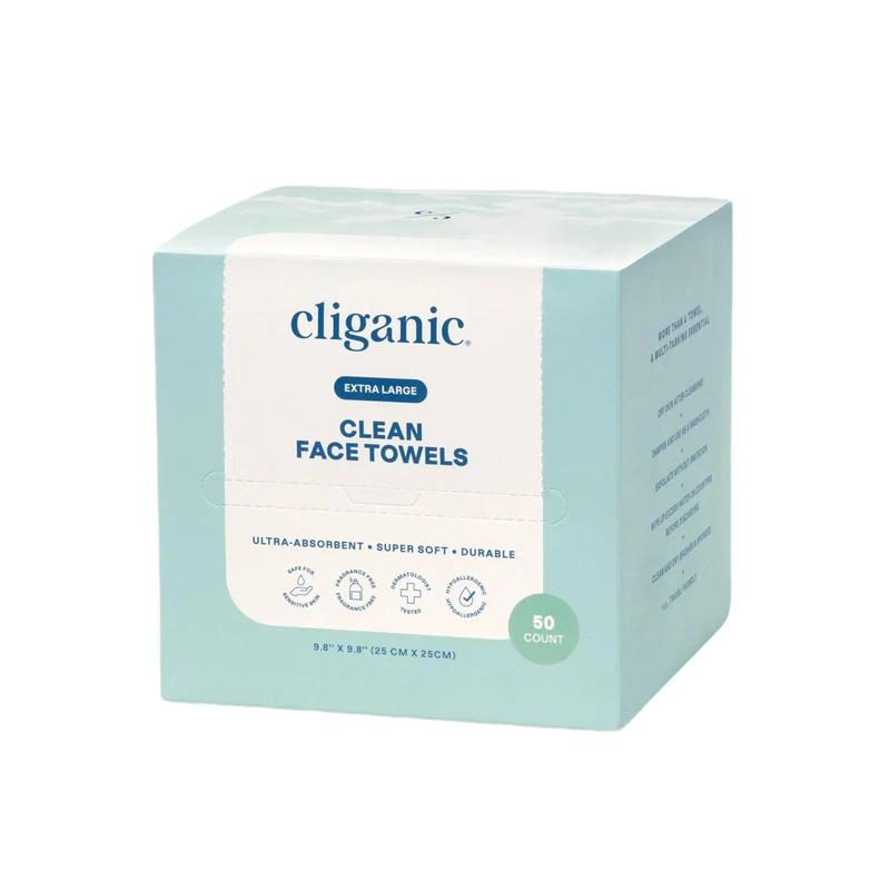 Cliganic Clean Face Towels XL, Disposable, Ultra-Absorbent, Hypoallergenic & Soft - Makeup Remover Dry Wipes, Pamper Your Face, Feel Fresh & Radiant, Hygienic Towelettes, for All Skin Types (50 Ct)