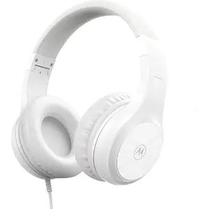 XT120 Over Ear Headphones Wired with Microphone, in-Line  Control for Calls - Foldable Wired Headphones with Adjustable Cushioned Headband, Dynamic Bass, 3.5mm Jack - White