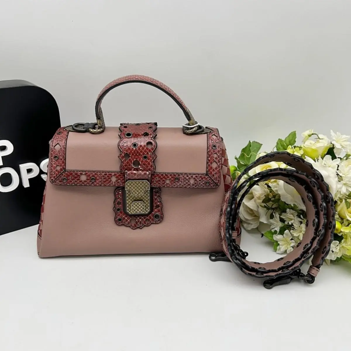 Pre-owned BOTTEGA VENETA As Shown Shoulder Bags Small Piazza Python 2Way Bag 2101219087009