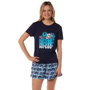 Disney Womens' Lilo & Stitch Wipeout Short Sleeve and Short Sleep Pajama Set