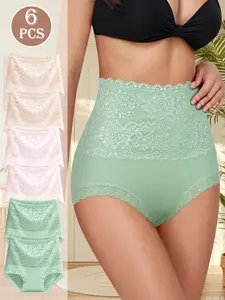 QUATSI 6 Pcs High Waist Lace CasualWomen's Panties - Hypoallergenic,Comfortable, Soft, Breathable,Suitable For Sensitive Skin WithElegant Design For A Stylish And SexyFemale Underwear Collection Womenswear Basic