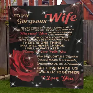 1 Piece of Red Rose and Love Letter Pattern Blanket for Wife, Soft and Comfortable Flannel Blanket, with Romantic Message, Home Decoration