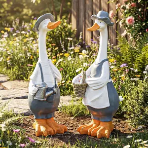 12inch/30cm Tall Cute Ducks Statues Home Decor, Countryside Garden Sculptures Art Decor Goose for Yard Porch