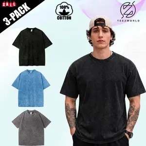 Premium 3 Pack Acid Wash T Shirts Oversized Vintage Distressed Heavyweight Cotton Tees Retro Faded Streetwear Hip Hop Harajuku Style Unisex Multicolor Washed T Shirt Baggy Gym Workout Fitness Running Tops Breathable Summer Short Sleeve Wardrobe Essentials