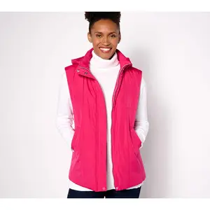 Susan Graver Weekend Printed or Solid Woven Quilted Vest with Hood